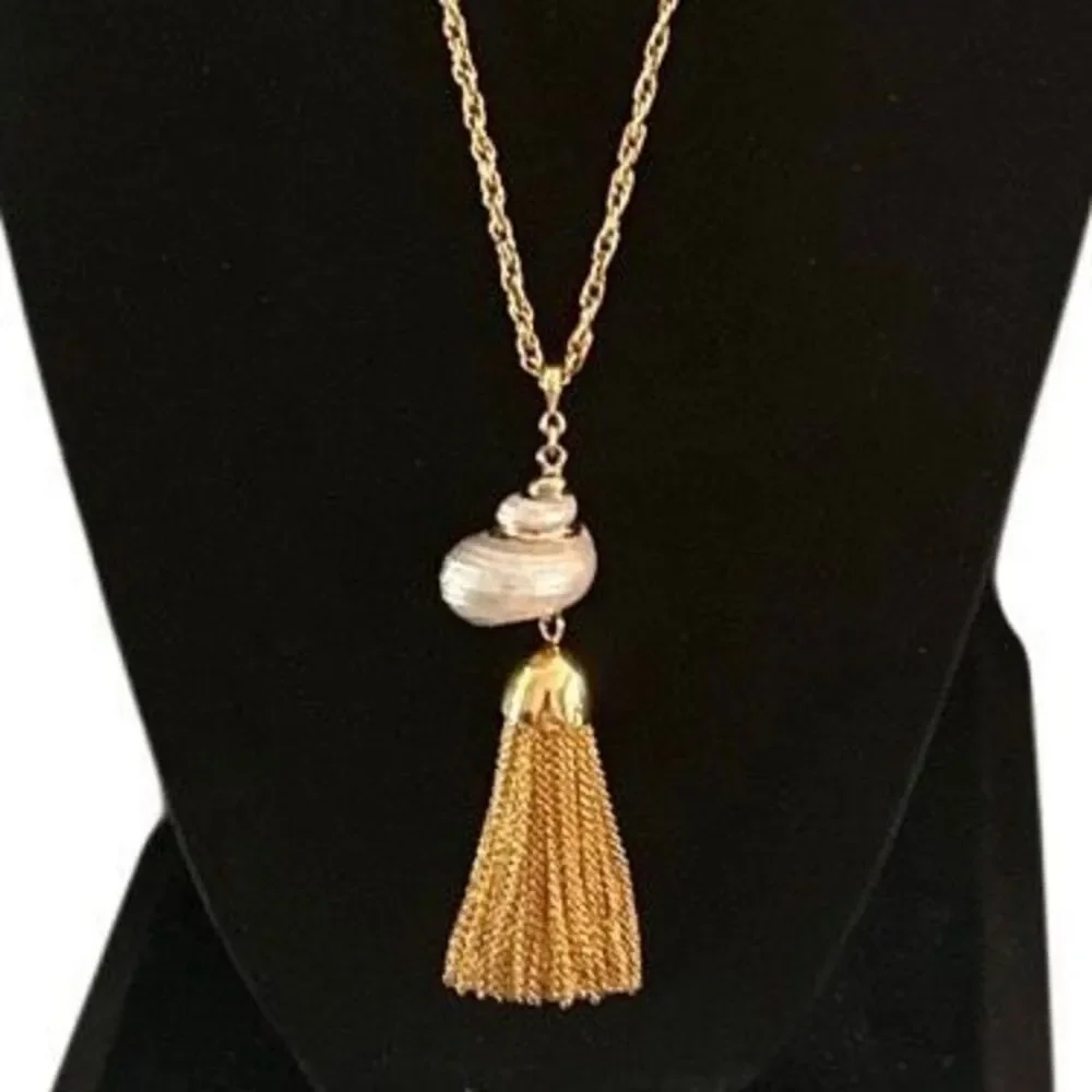 Vintage Seashell Tassel Long Necklace Women's 30